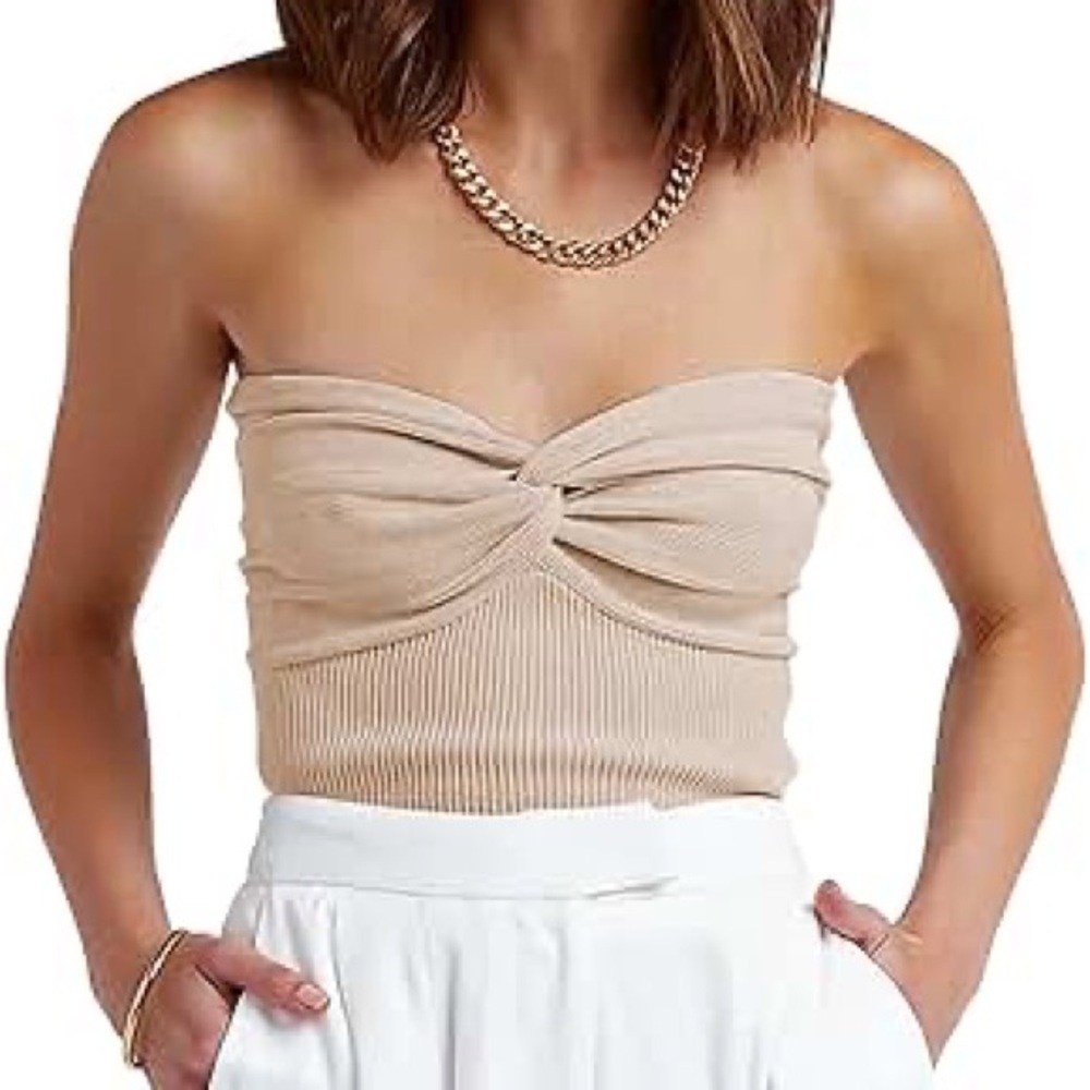 Elegant Beige Strapless Top